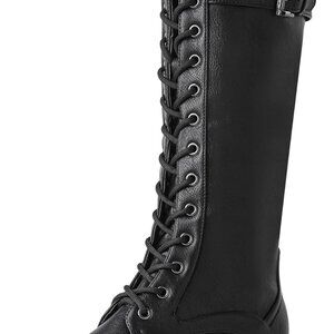Women's Pu Knee High Riding Combat Boots - Georgia-black, Size 5